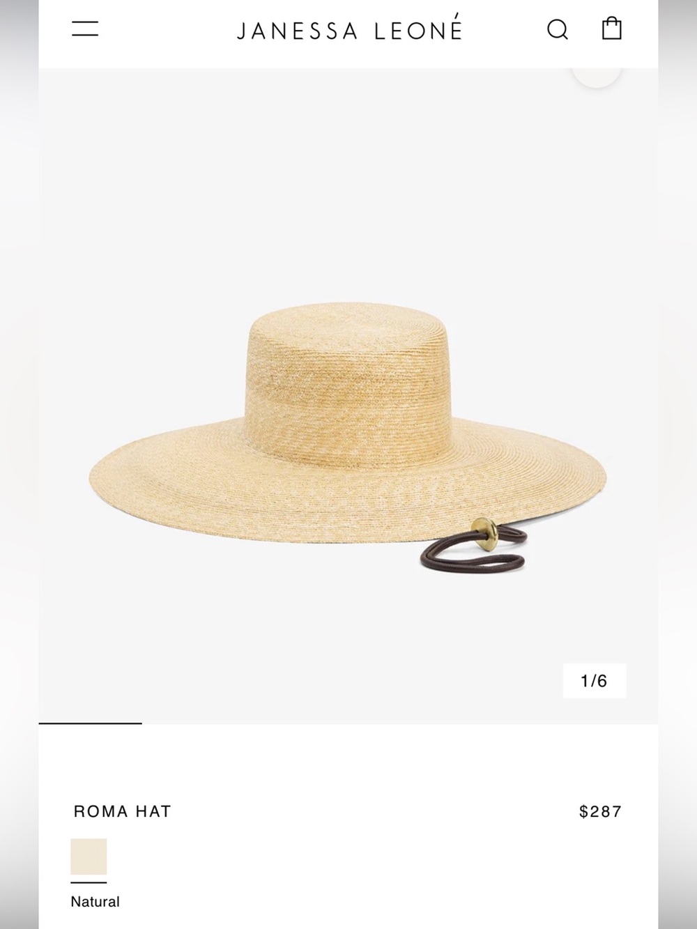 Janessa Leone Roma Natural Straw Sun Hat Size Large Brand new size large
